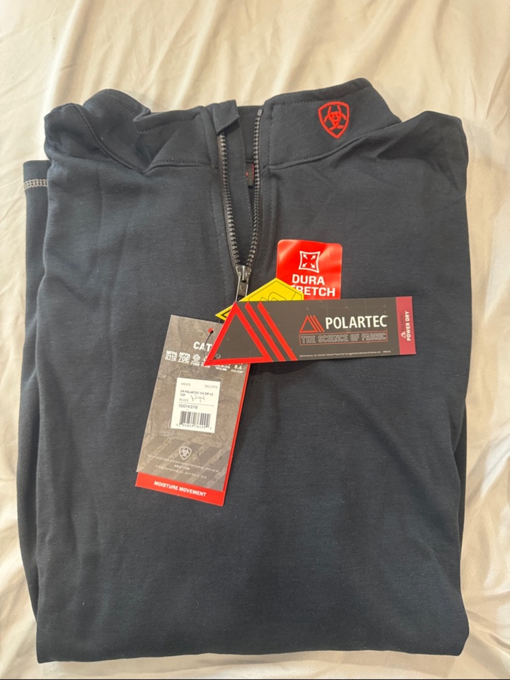 FR-Ariat Black Half-Zip Pullover with Red Shield Logo
